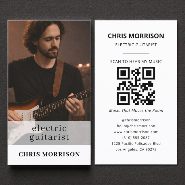 Electric Guitarist Musician QR Code Photo Business Card (Creator Uploaded)