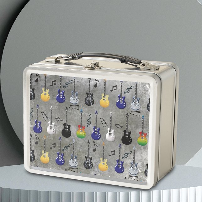 Electric Guitars And Music Notes Metal Lunch Box (Creator Uploaded)