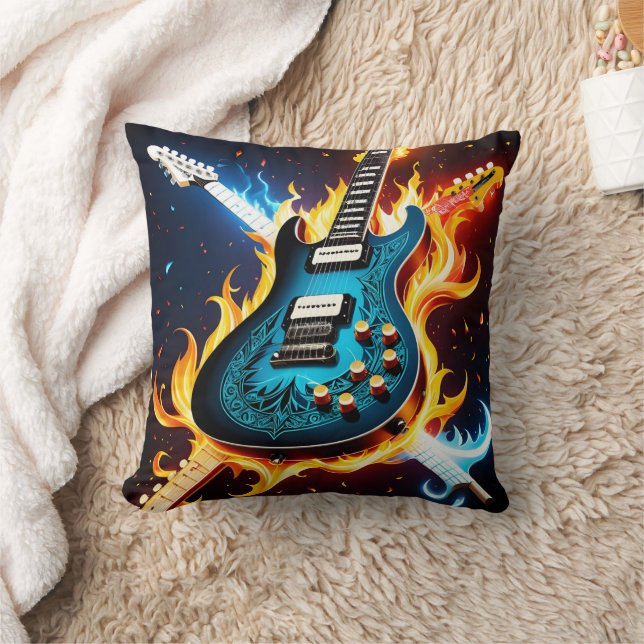 Electric guitars in a fiery musical explosion cushion (Blanket)