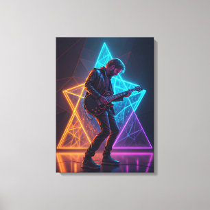 Electric Harmony Guitarist Abstract Neon Canvas Print