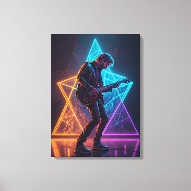 Electric Harmony Guitarist Abstract Neon  Canvas Print (Front)