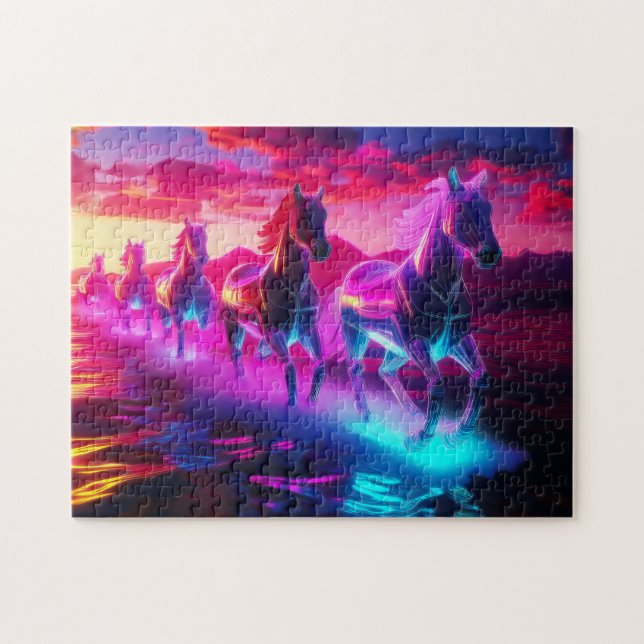 Electric Herd - Synthwave Horses Jigsaw Puzzle (Horizontal)
