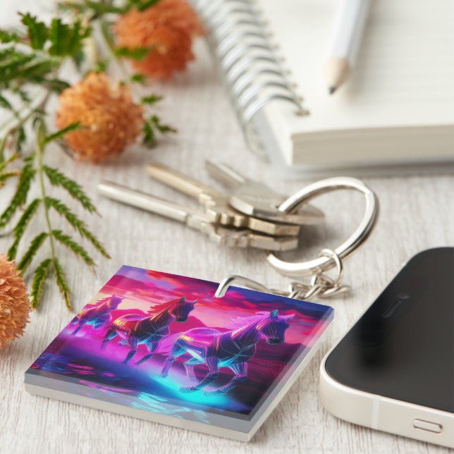 Electric Herd - Synthwave Horses Key Ring (Front Right)