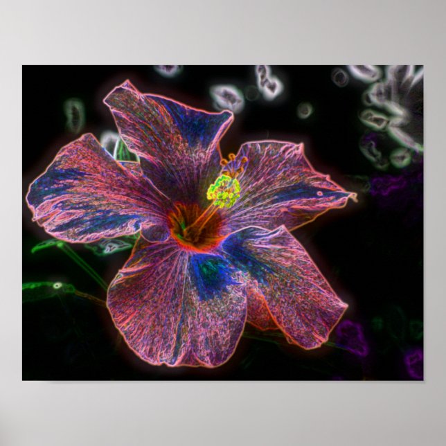 Electric Hibiscus Abstract Flower Art Poster (Front)