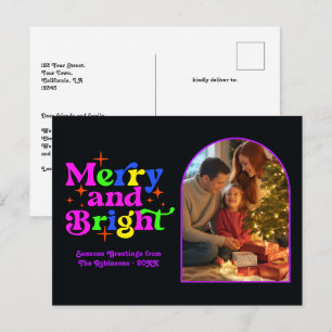Electric Holiday Merry and Bright Retro Christmas Postcard