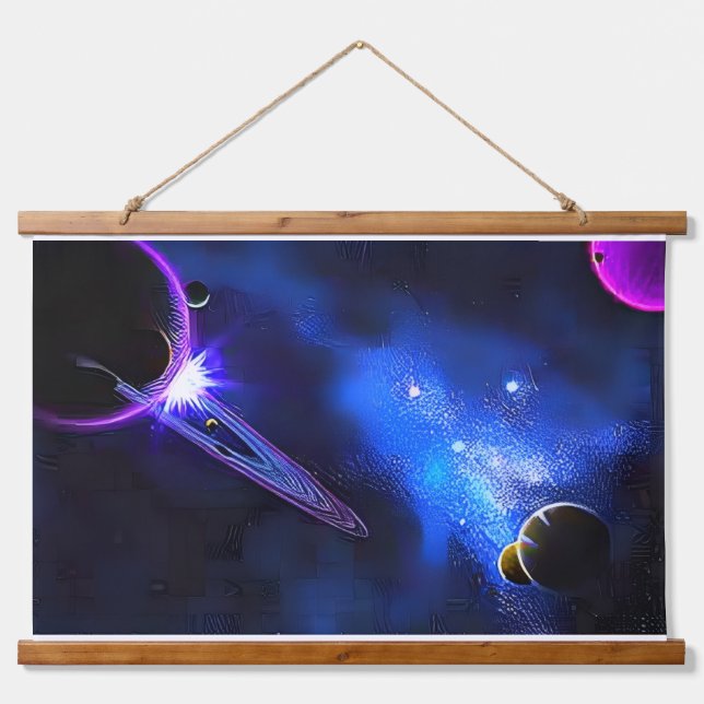 Electric Horizon – Modern Neon Abstract Glitch Art Hanging Tapestry (Front)