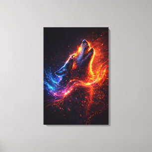 Electric Howl – Ice & Fire Wolf Cinematic Canvas Print