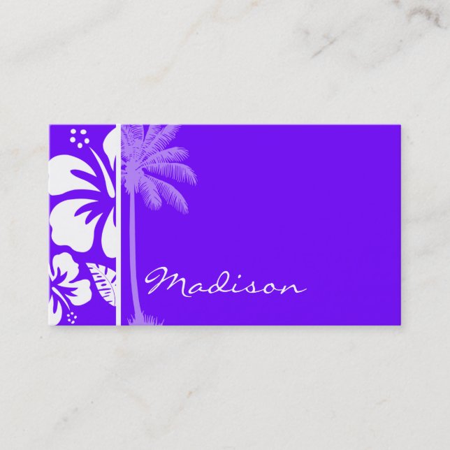 Electric Indigo Tropical Hibiscus; Palm Business Card (Front)
