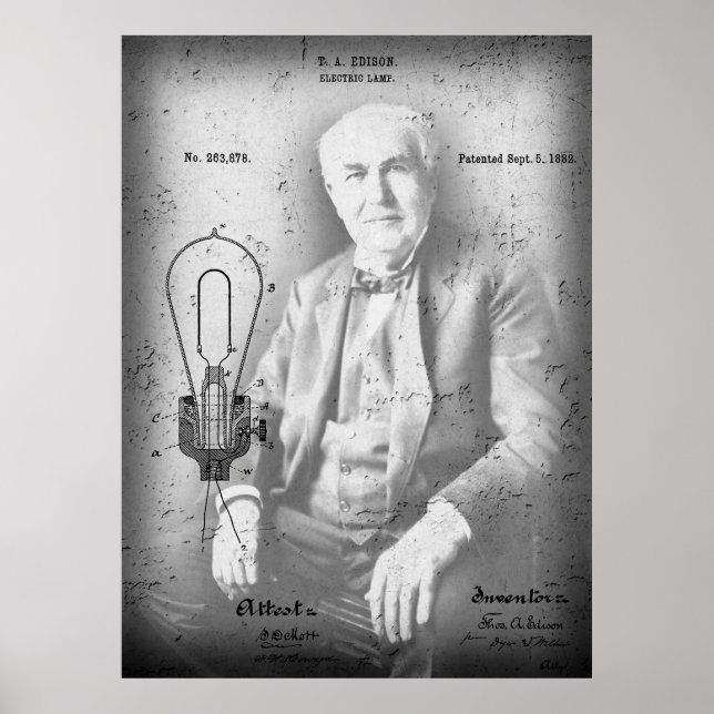 Electric Lamp Patent - Edison 1882 Poster (Front)