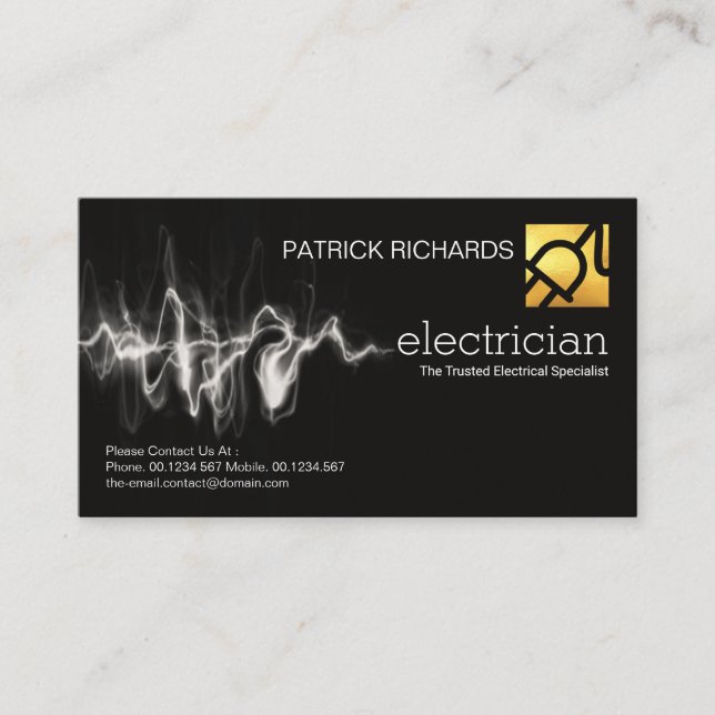 Electric Lightning Strike Gold Power Plug Business Card (Front)