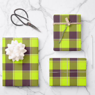 Electric Lime and Livid Brown Plaid Wrapping Paper Sheet