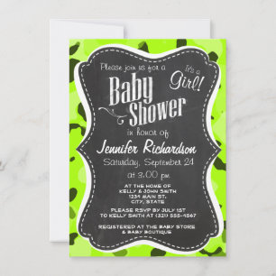 Electric Lime Camo; Camouflage; Chalk look Invitation