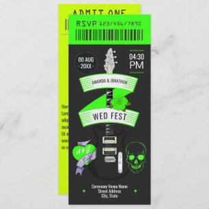Electric Lime Rock ’n’ Roll Wedding Ticket Invitation