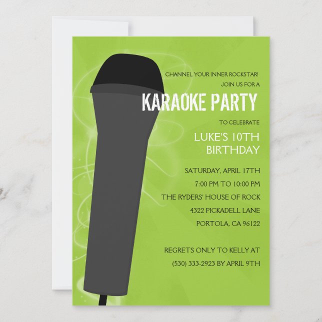 Electric Lime Rock Out Karaoke Birthday Party Invitation (Front)