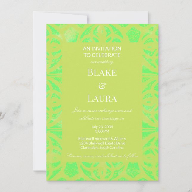 Electric Lime Summer Bright Batik Custom Invitation (Front)