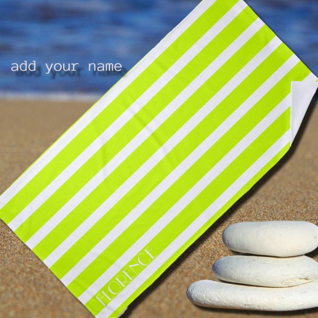 electric lime& white  cabana stripes  personalised beach towel (Creator Uploaded)