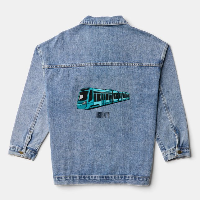 Electric locomotive cartoon illustration denim jacket (Back)