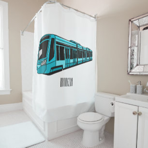 Electric locomotive cartoon illustration shower curtain