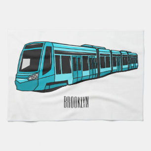 Electric locomotive cartoon illustration tea towel