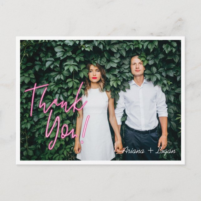 Electric Love Neon Pink Heart & Typographic Photo Postcard (Front)