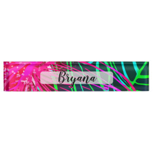 Electric Luau Tropical Night Neon Aloha Paradise Nameplate