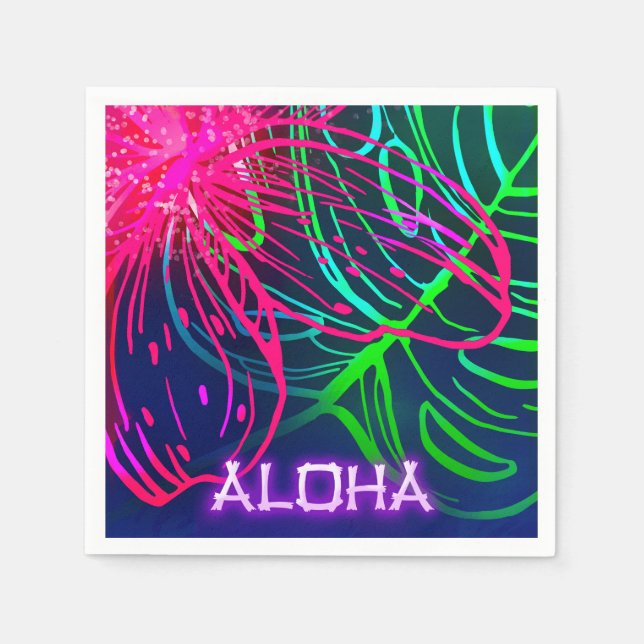 Electric Luau Tropical Night Neon Aloha Party Napkin (Front)