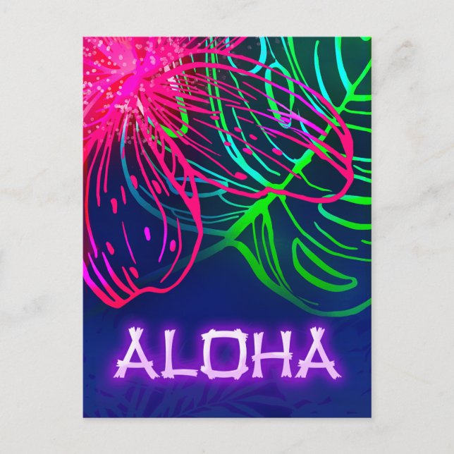 Electric Luau Tropical Night Neon Aloha Save Date Announcement Postcard (Front)