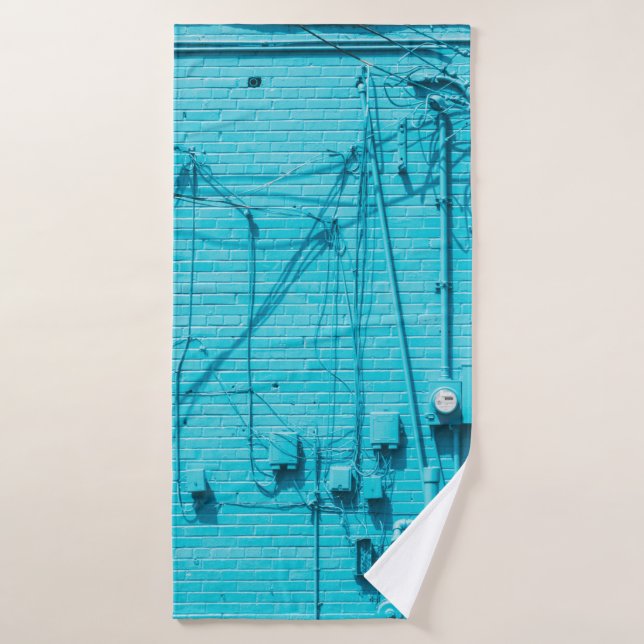 ELECTRIC METER ON BLUE BRICK WALL BATH TOWEL (Bath Towel)