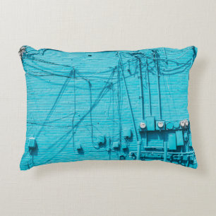 ELECTRIC METER ON BLUE BRICK WALL DECORATIVE CUSHION