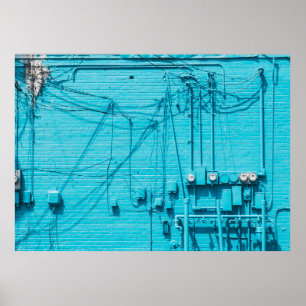 ELECTRIC METER ON BLUE BRICK WALL POSTER