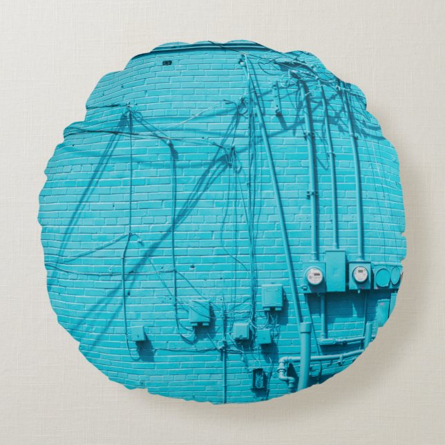 ELECTRIC METER ON BLUE BRICK WALL ROUND CUSHION (Front)