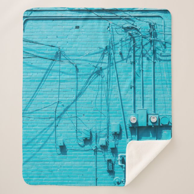 ELECTRIC METER ON BLUE BRICK WALL SHERPA BLANKET (Front)