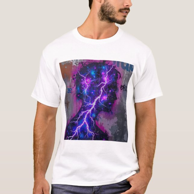 Electric Mind – Neon Energy Silhouette Art T-Shirt (Front)