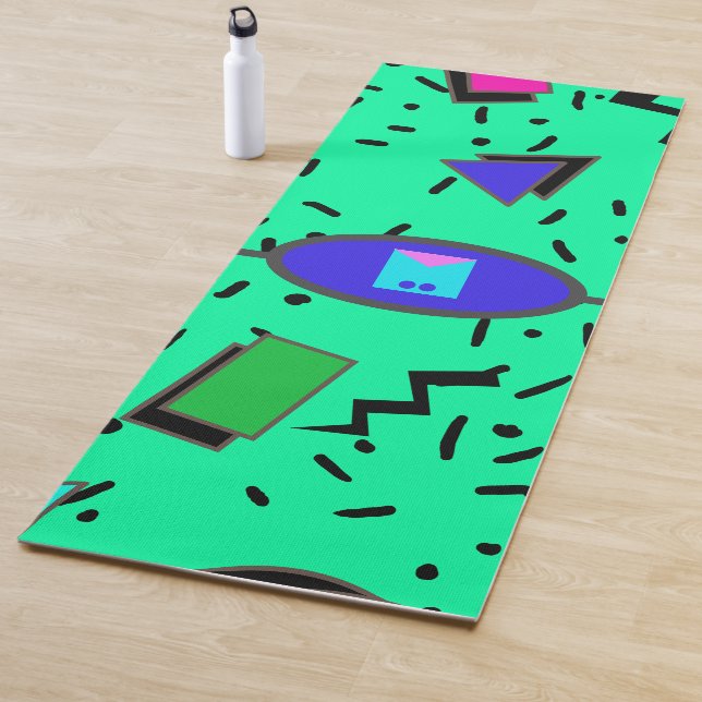 Electric Mint 80s Memphis Abstract Monogram Yoga Mat (In Situ)