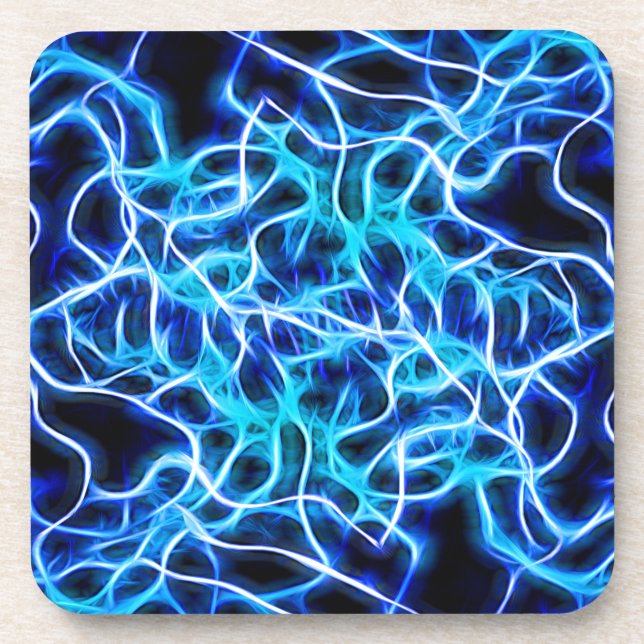Electric Neon Aqua Blue Teal Lightning Coaster (Front)