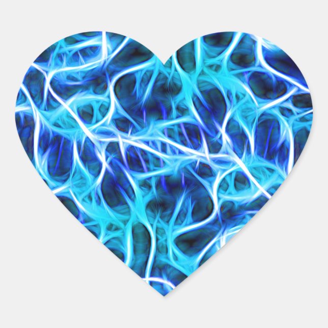 Electric Neon Aqua Blue Teal Lightning Heart Sticker (Front)