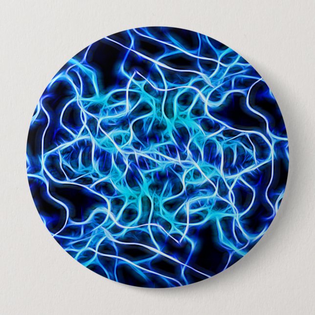 Electric Neon Blue Tesla Coil Lightning 10 Cm Round Badge (Front)