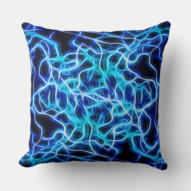 Electric Neon Blue Tesla Coil Lightning Cushion (Front)