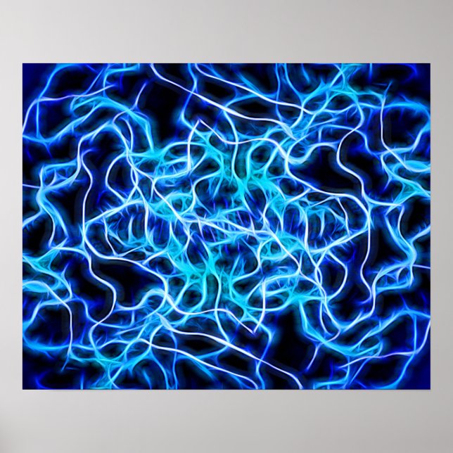 Electric Neon Blue Tesla Coil Lightning Poster (Front)