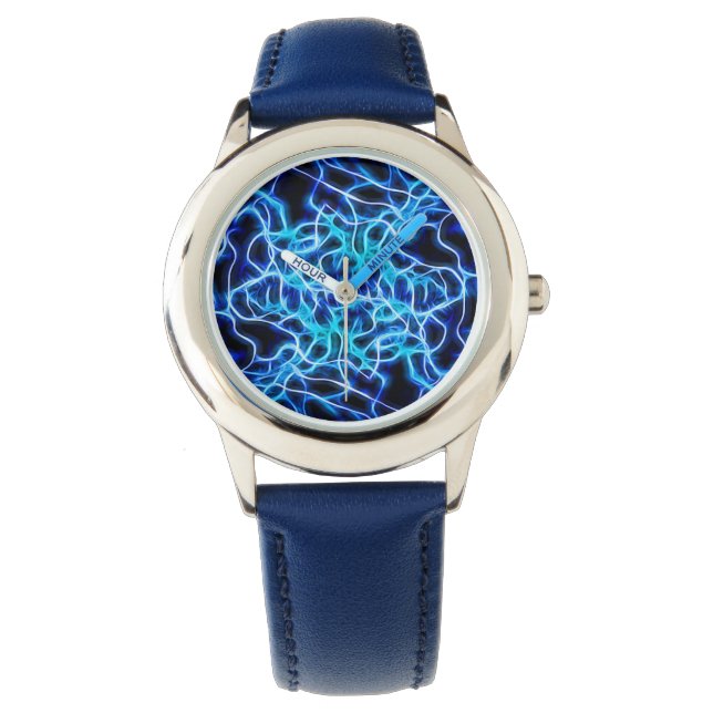 Electric Neon Blue Tesla Coil Lightning Watch (Front)
