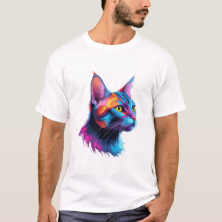 Electric Neon Cat – Artsy Colourful Pet Portrait T-Shirt