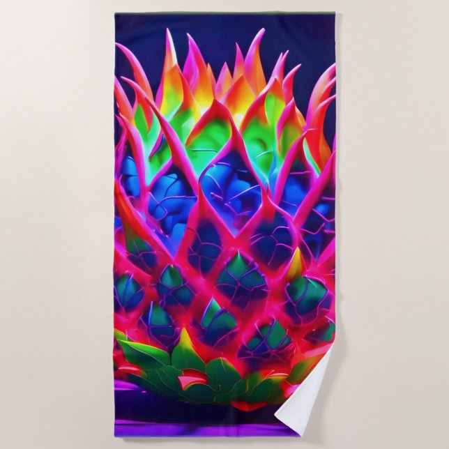 Electric Neon Dragon Fruit Beach Towel (Front)