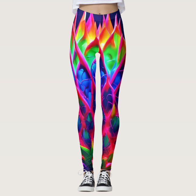 Electric Neon Dragon Fruit Leggings (Front)