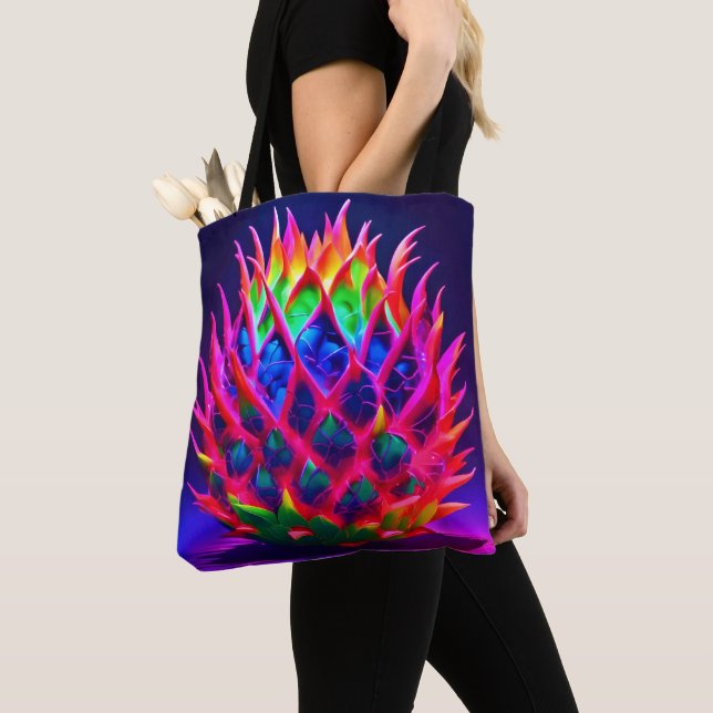 Electric Neon Dragon Fruit Tote Bag (Close Up)