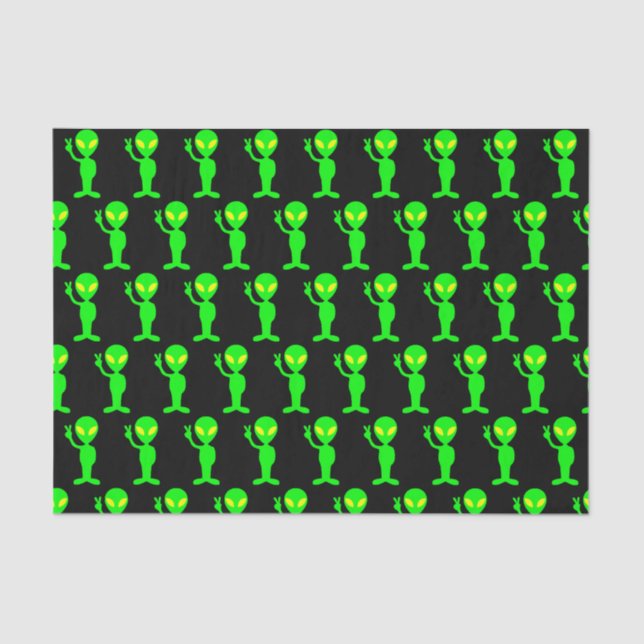 Electric Neon Green/Black Alien Peace Tissue Paper (Front)