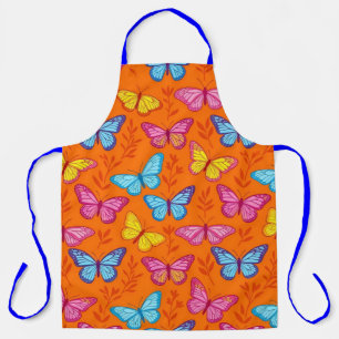 Electric Orange and Royal Blue Butterfly Pattern A Apron