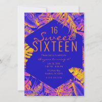 Electric Orange Blue Tropical Palm Leaves Sweet 16
