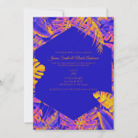 Electric Orange Blue Tropical Palm Leaves Wedding