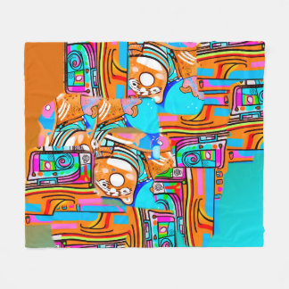 Electric Orange & Cyan Dreams — Abstract Pop Desig Fleece Blanket