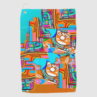 Electric Orange & Cyan Dreams — Abstract Pop Desig Golf Towel